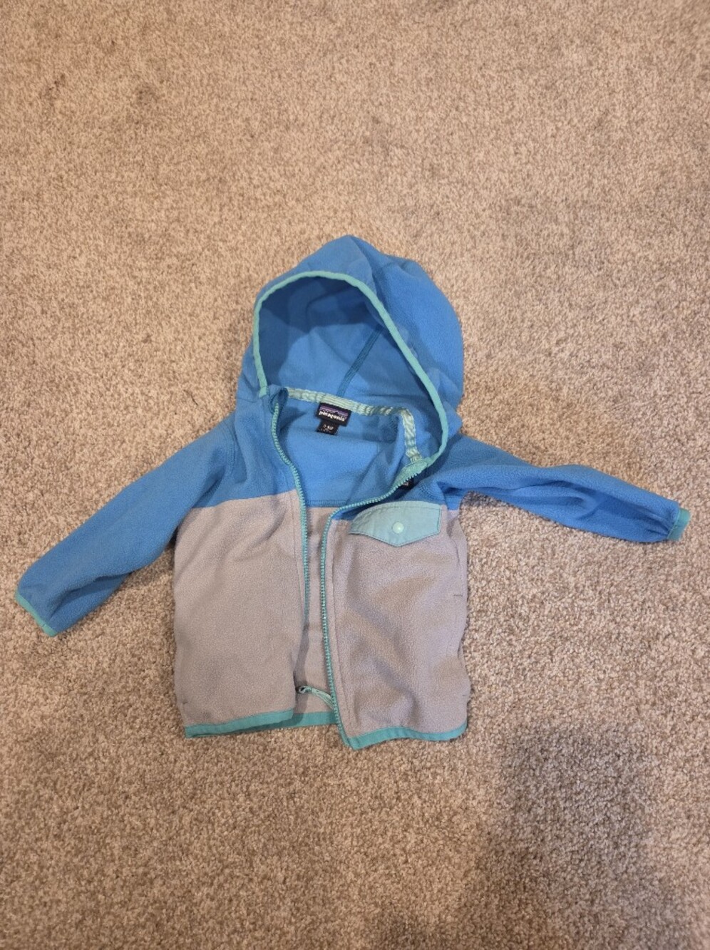 Patagonia Baby Colorblock Fleece Zip-Up Hoodie | Blue/Gray | 3-6M